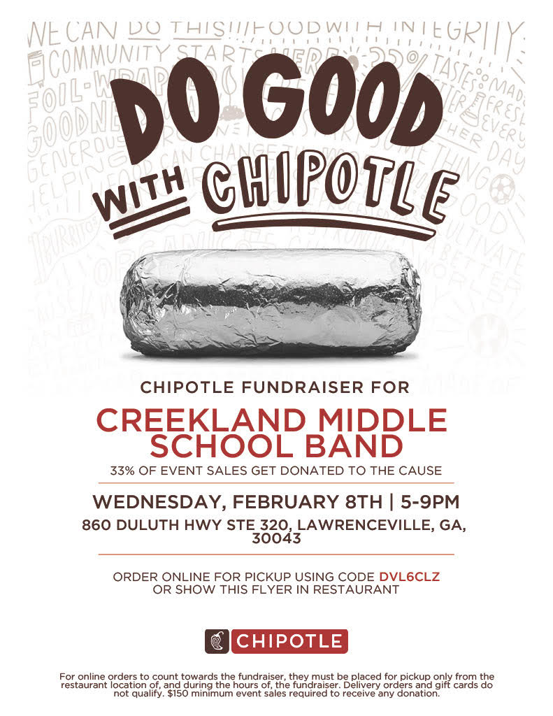 Chipotle Fundraiser for Creekland Middle School Band