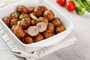 Close-up view of homemade meatballs